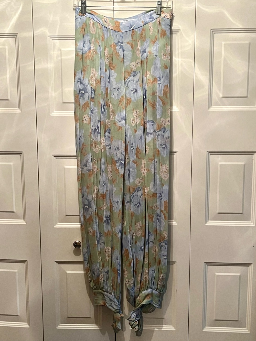 Mango blue floral sheer balloon harem pants small